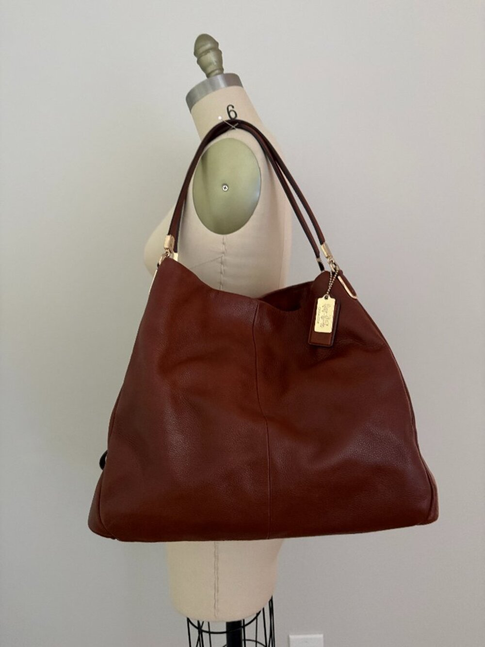 COACH Chestnut Leather Madison Phoebe Triple Compartment Shoulder Hobo Chic Bag